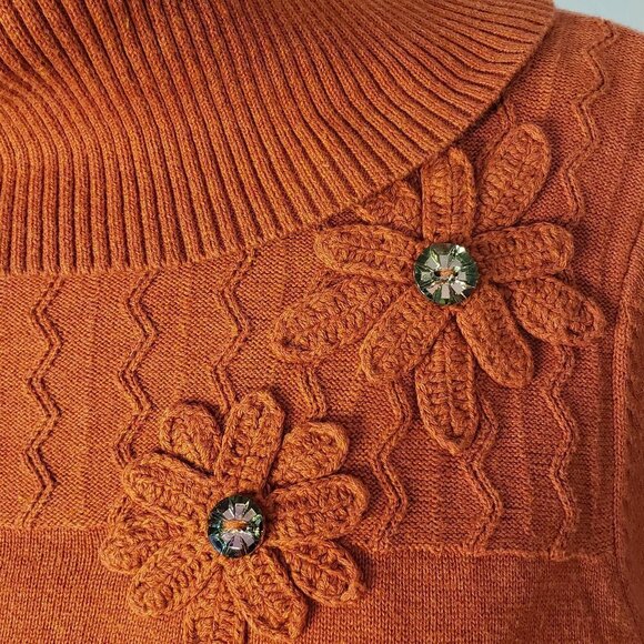 Ladies HAGGAR Cowl Neck Sweater w/Floral Design in Burnt Orange - S/P - Picture 2 of 5
